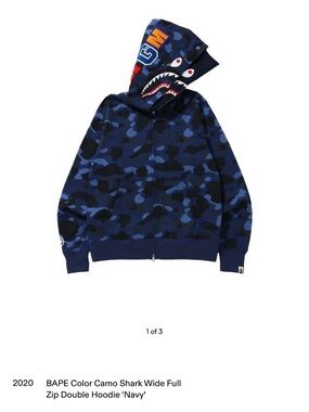 Bape Navy Camo Shark Zip Hoodie with Multicolor Hood Detail fits like small